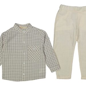 BOYS 2 PCS SET CREAM & BROWN STRIPPES