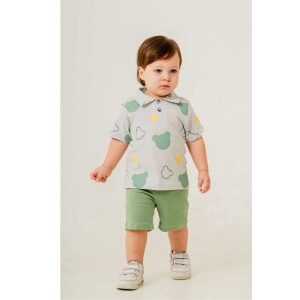 BABY BOY 2 PCS SET GREEN TEDDY HEAD