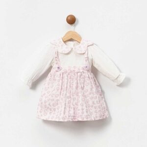BABY GIRL PINK & WHITE DRESS WITH COLLAR