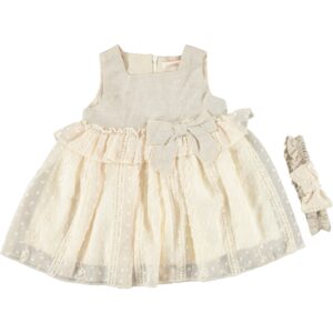 BABY GIRL CREAM & BROWN DRESS WITH HEADBAND