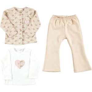 BABY GIRL 3 PCS SET BROWN & PINK HEART
