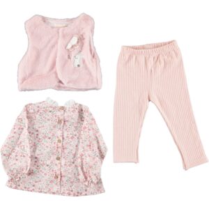 BABY GIRL 3 PCS FLORAL SET WITH FUR JACKET