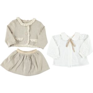 BABY GIRL 3 PCS SET BEIGE & BROWN SKIRT