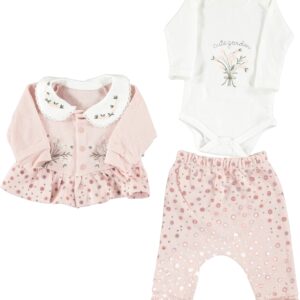 BABY GIRL 3 PCS SET LIGHT PINK AND WHITE
