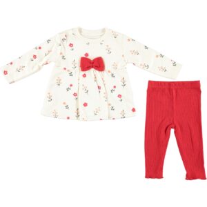 BABY GIRL 2 PCS SET CREAM & RED WITH FLOWER