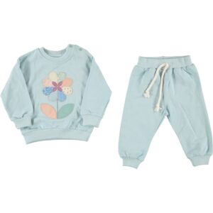 BABY GIRL 2 PCS SET AQUA BLUE WITH FLOWER