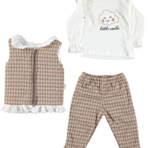 BABY GIRL 3 PCS SET WITH PUFFY JACKET BROWN