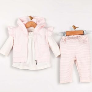 BABY GIRL 3 PCS SET LIGHT PINK WITH HOODIE