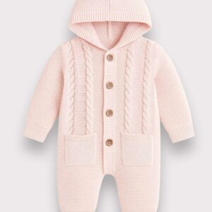 BABY GIRL KNEATED JUMPSUIT WITH HOODIE