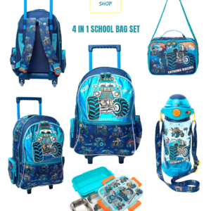 4 IN 1 SCHOOL BAG TROLLEY SET BLUE TRUCK