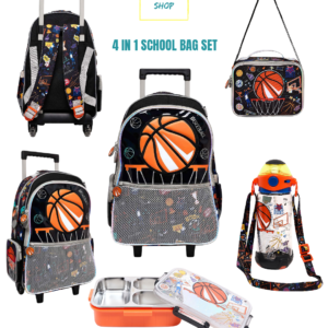 4 1N 1 SCHOOL BAG TROLLEY SET BLACK BASKETBALL