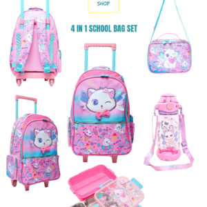 4 IN 1 SCHOOL BAG TROLLEY SET CAT