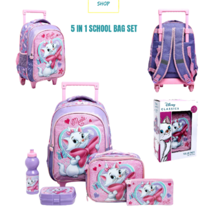 5 IN 1 SCHOOL BAG TROLLEY SET PURPLE MARIE