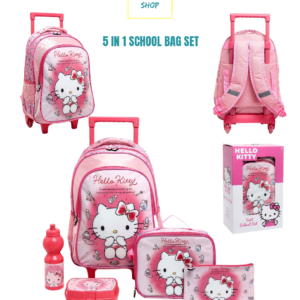 5 IN 1 SCHOOL BAG TROLLEY SET PINK KITTY