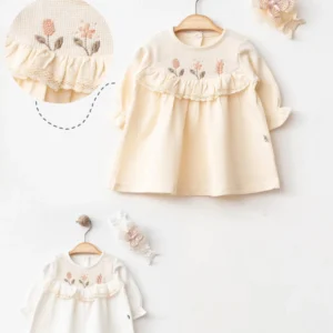BABY GIRL CREAM DRESS WITH HEADBAND