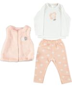 BABY GIRL 3 PCS SET PEACH FLOWER WITH FUR JACKET