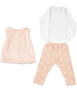 BABY GIRL 3 PCS SET PEACH FLOWER WITH FUR JACKET - Image 3