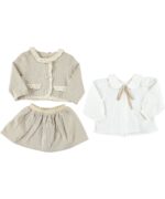 BABY GIRL 3 PCS SET BEIGE & BROWN SKIRT