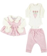 BABY GIRL 3 PCS SET CREAM AND PINK