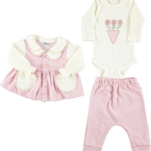 BABY GIRL 3 PCS SET CREAM AND PINK