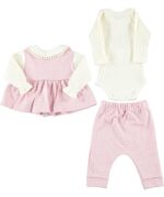 BABY GIRL 3 PCS SET CREAM AND PINK - Image 3