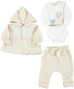 BABY GIRL 3 PCS SET BEIGE WITH LACE