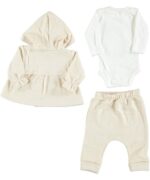 BABY GIRL 3 PCS SET BEIGE WITH LACE - Image 3