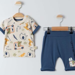 BABY BOY 2 PCS SET BLUE & CREAM ELEPHANT