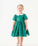 GIRLS GREEN DRESS WITH BAG