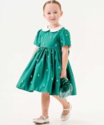 GIRLS GREEN DRESS WITH BAG - Image 2