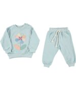 BABY GIRL 2 PCS SET AQUA BLUE WITH FLOWER