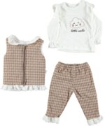 BABY GIRL 3 PCS SET WITH PUFFY JACKET BROWN