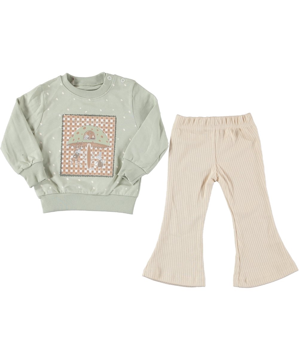 160844077101002_0113839_033_01_HGH.jpg BABY GIRL 2 PCS SET GREEN & BROWN WITH MUSHROOM - Image 1