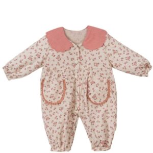 BABY GIRL BROWN FLORAL JUMPSUIT WITH PEACH COLLAR