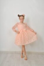 GIRL PEACH LACE DRESS WITH HEADCLIP - Image 2