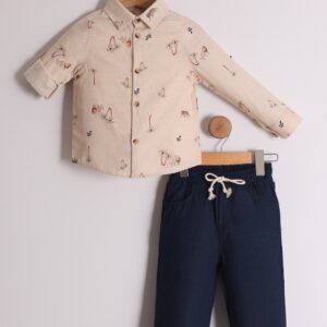 BOY 2 PIECE SET BROWN & NAVY BLUE