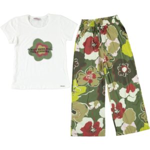 GIRL 2 PIECE SET WHITE & GREEN FLOWERS