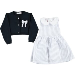 GIRL DRESS WITH KNEATED JACKET NAVY BLUE