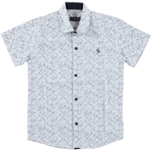 BOY SHORT SLEEVE SHIRT WHITE & NAVY BLUE