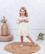 GIRLS CREAM DRESS WITH COLOURED COLLAR - Image 2