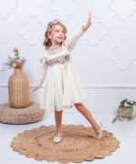 GIRLS CREAM DRESS WITH COLOURED COLLAR