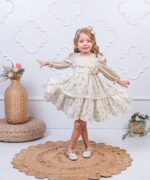 GIRL DRESS BROWN WITH LACE DESIGN AND ROSE