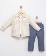 BOY 3 PCS SET STRIPPES WITH DENIM CHINOS - Image 2