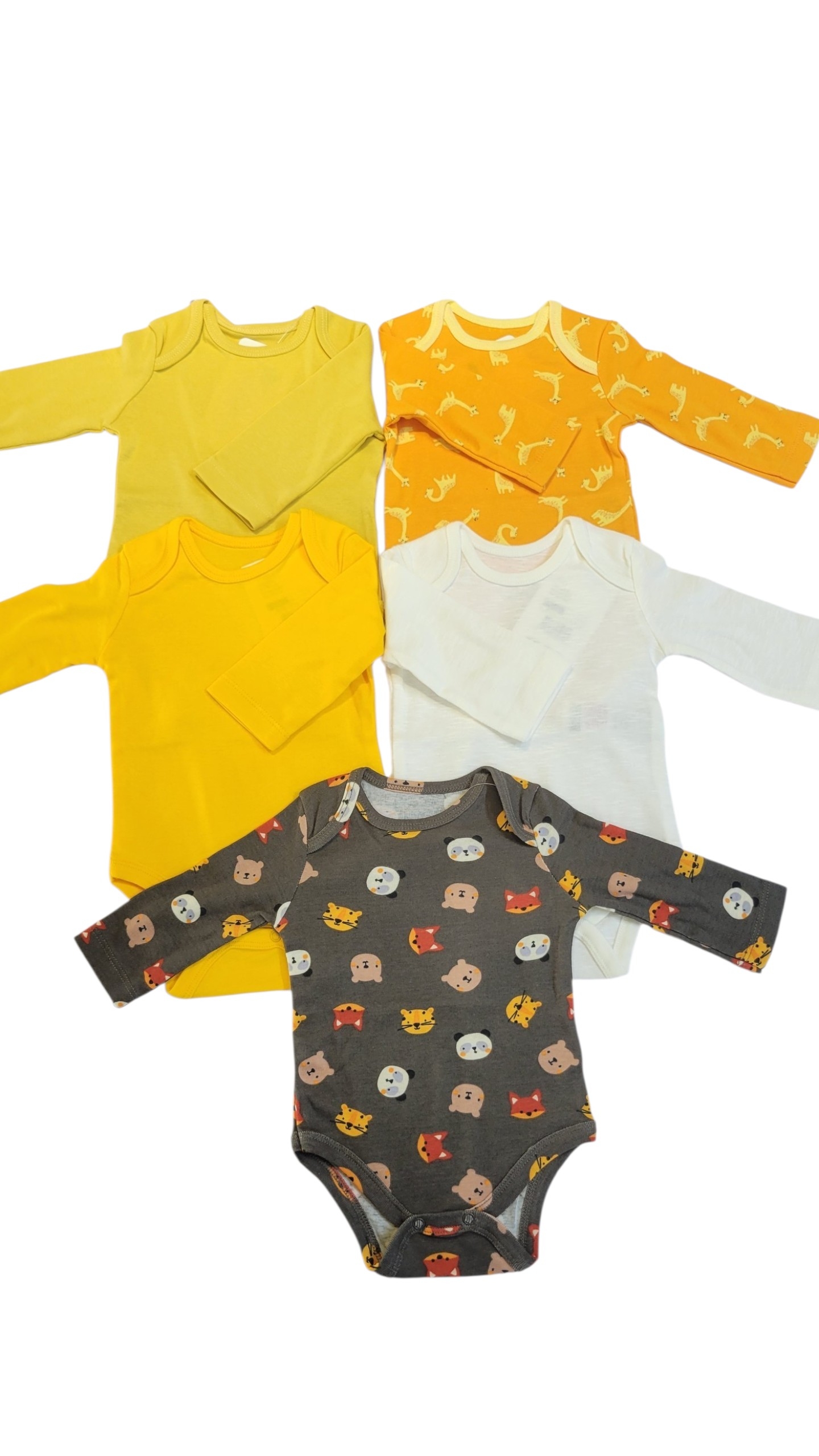20260615_102109 BABY 5 IN 1 LONG SLEEVE BODYSUIT ORANGE GIRRAFE,BLACK HEAD - Image 1